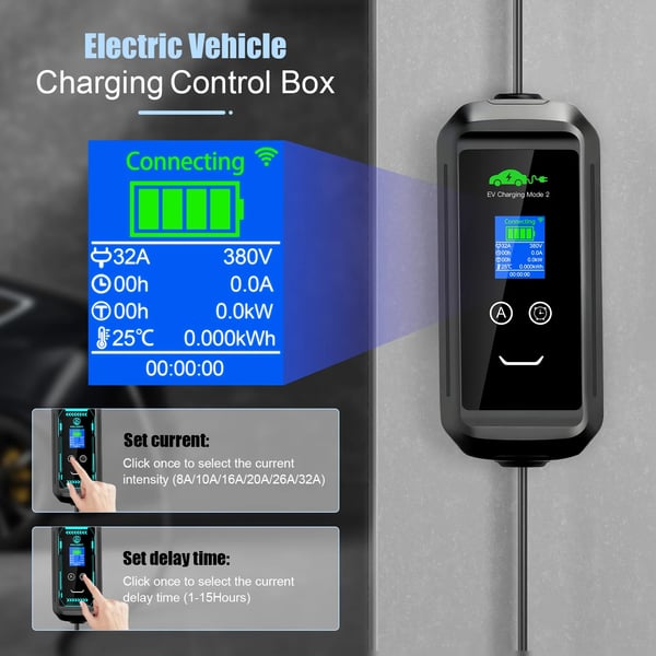 EV-lader, bærbar, Tuya App kontrol,22KW Type2 10M