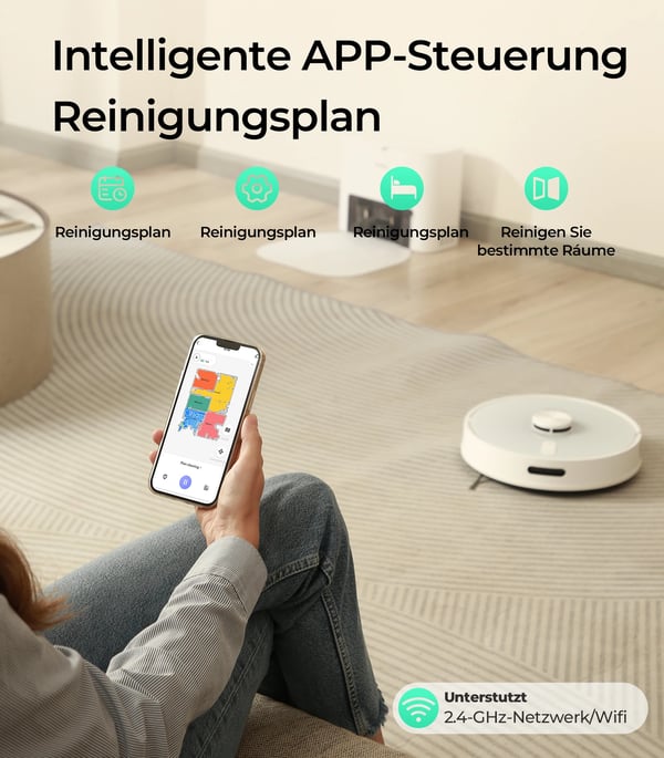 Robotstøvsuger, 4000Pa sugeevne, 4L støvposekapacitet, Li-ion batteri 3200mAh, dimensioner 400x400x350mm, USLAM Air 6.0 & LiDAR navigation