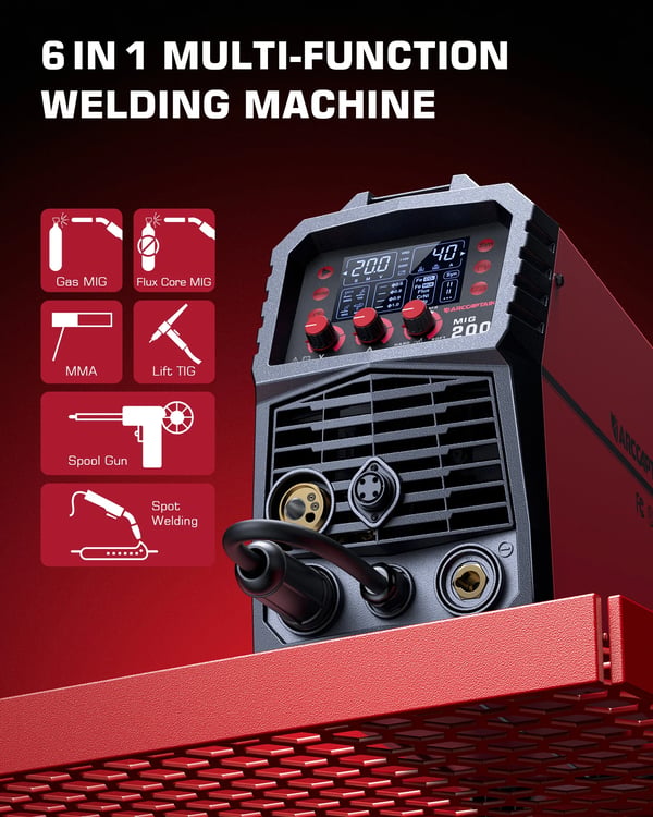 "MIG svejsemaskine, 220V, 200A, 20.9"" x 8.5"" x 16.1"", 2.0-15m/min tråd hastighed, IGBT inverter teknologi"