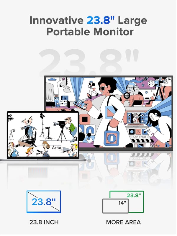 Bærbar Spilmonitor, 23,8" Full HD, 100Hz Opdateringsfrekvens,100HZ, EU-stik