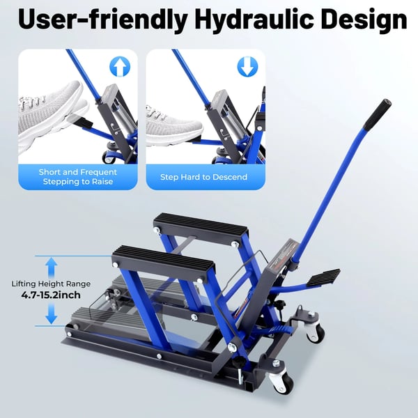 Motorcykel Hydraulisk Reparationsstand, Heavy Duty, 680 kg Kapacitet,Blå