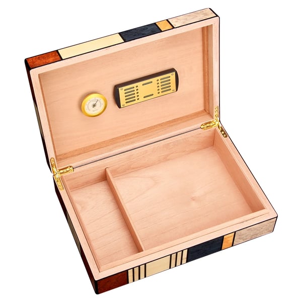 Cedertræ Cigar Humidor, Hygrometer Inkluderet, Elegant Design,Guld