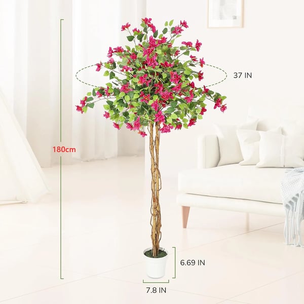 Kunstig Bougainvillea Træ, Realistisk Faux Plante, Ingen Vedligeholdelse,180cm, Pink