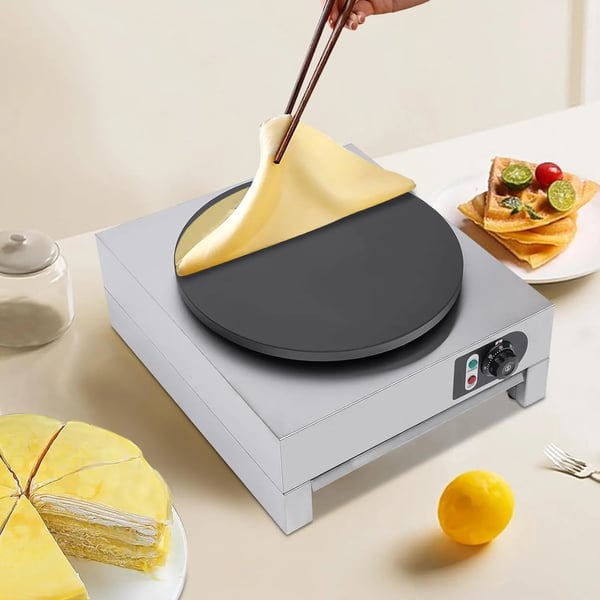 Elektrisk Crêpe Maker, 40 cm Diameter, Justerbar Temperaturinterval, Non-Stick Overflade,GRÅ