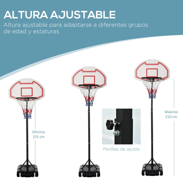 Basketballkurv, Justerbar Højde 194-249cm, Fyldbar Base, Egnet til Aldre 14+, Integrerede Hjul, Holdbar Konstruktion