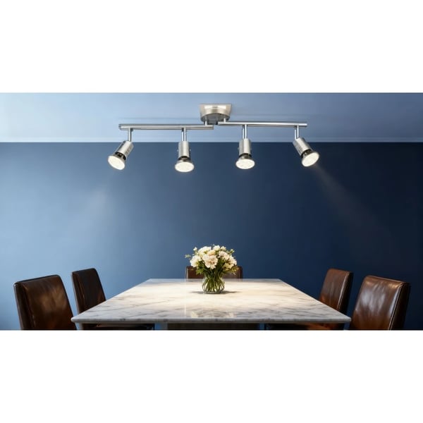 Loftspotlight, 4-hoved justerbar, dæmpbar LED skinnelys,Ingen pære, Sølv