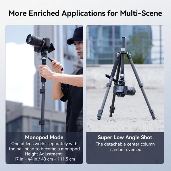 Videostativ, Letvægts Kulfiber, Justerbar Højde,Tripod Kit 4221