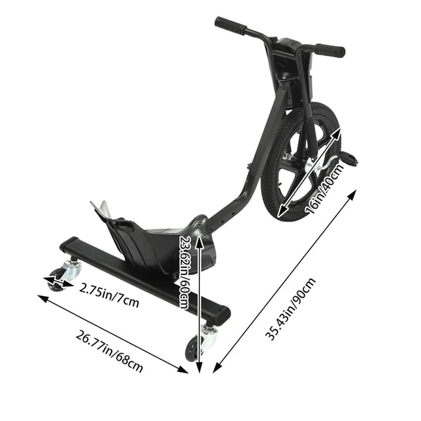 Pedal Go Kart, 3-hjulet design, maksimal vægtkapacitet 100 kg,sort