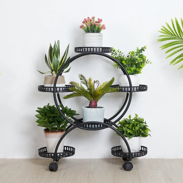 Plantebord, 6 Potte Design, Låselige Hjul,sort, Stor