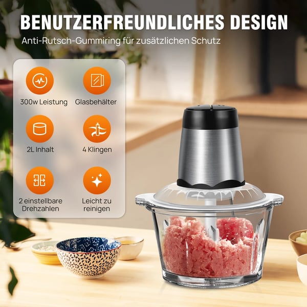 Matberedare, rostfria blad, 2L kapacitet, 2L