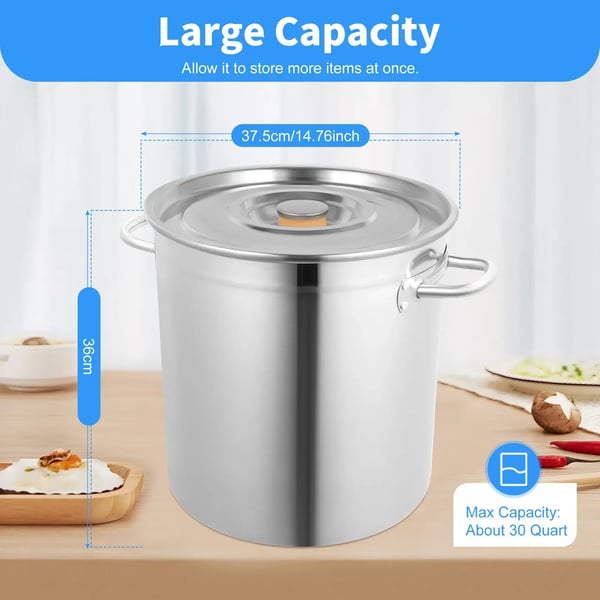 Rustfrit Stål Gryde, 35L Kapacitet, Poleret Finish, Induktionskompatibel