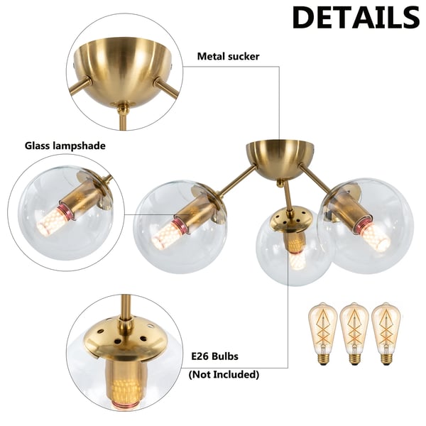 Loftlampe, Guld Finish, Tre Pære Design,Gul