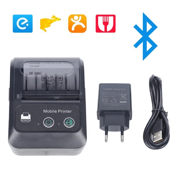 Termisk kvitteringsprinter, 1500mAH lithiumbatteri, 90mm/s udskrivningshastighed, 203 dpi opløsning, USB + Bluetooth-interface, kompakte dimensioner