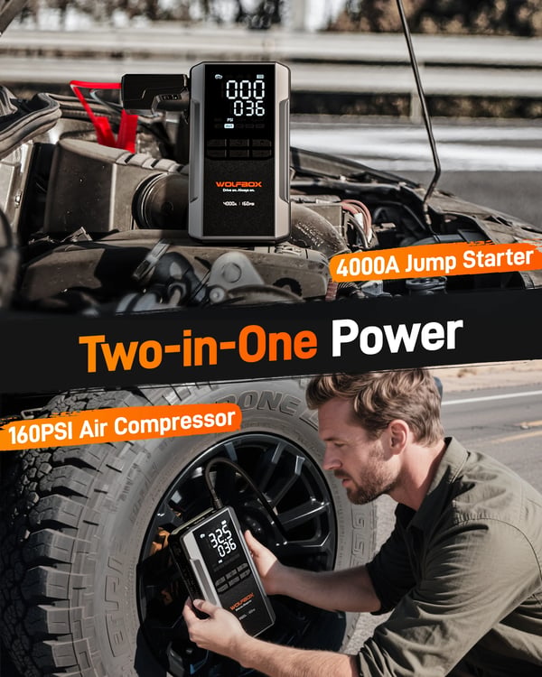 Jump Starter, 4000A spidseffekt, 24000mAh batteri,MEGAVOLT-24AIR