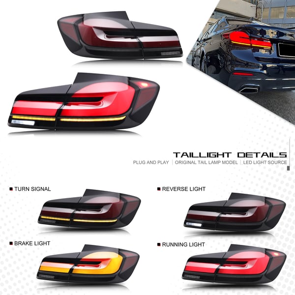 LED Baglygtesamling, 12 V, 35 W, 3400 LM, Sekventiel Blinklys, Til 5-Series F10 M5 Modeller 2011-2016