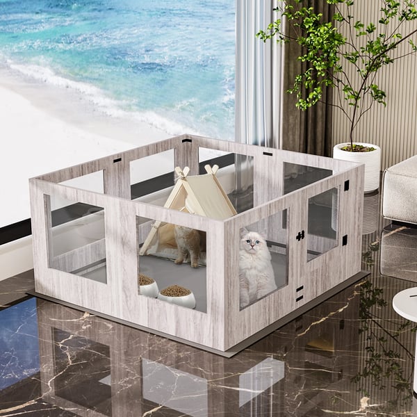 Hundegård, Tempereret Glas, Aftageligt Design,Lys Grå