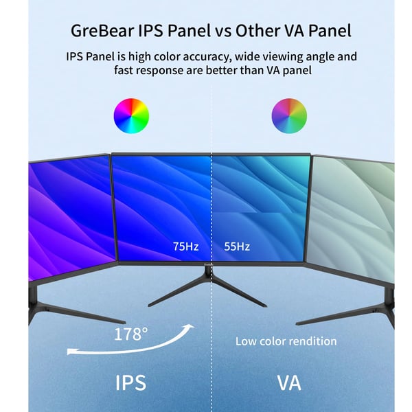 GreBear 27 Tommer Computer Skærm, FHD 1080p Opløsning, 75Hz Opdateringsfrekvens,sort, EU-stik