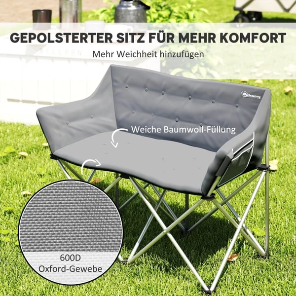 Foldestol, Pulverlakeret metalramme, Kapacitet på 240 kg, Dimensioner 120L x 57B x 95H cm, Vejer 6,5 kg, Inkluderer sidelommer