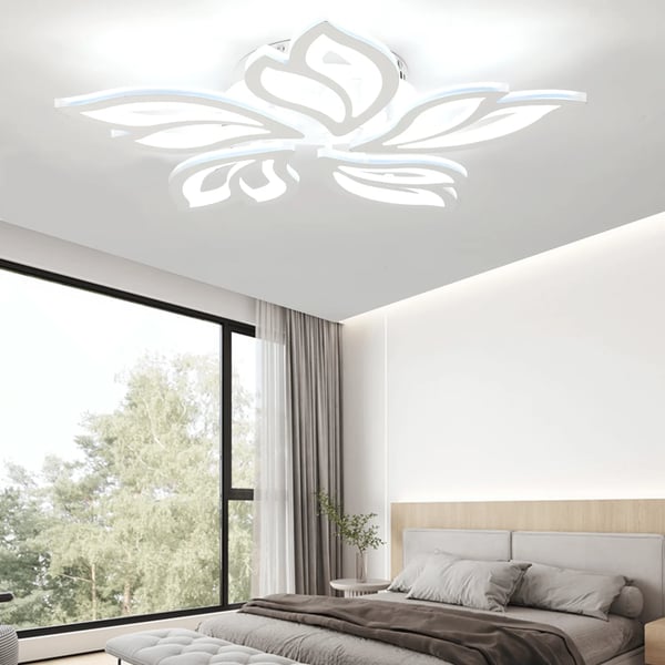 Loftlampe, Blomsterdesign, Fjernbetjening og APP Kontrol,ændrebar, 60x60x9.5cm, HVID