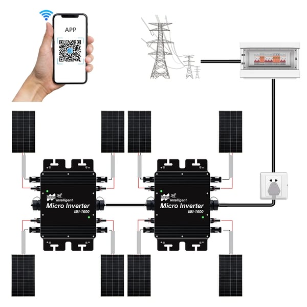 Solarmikroinverter, 1600W udgangseffekt, smart WiFi-forbindelse,DC 22-50V, AC 230V, 1600W med WiFi