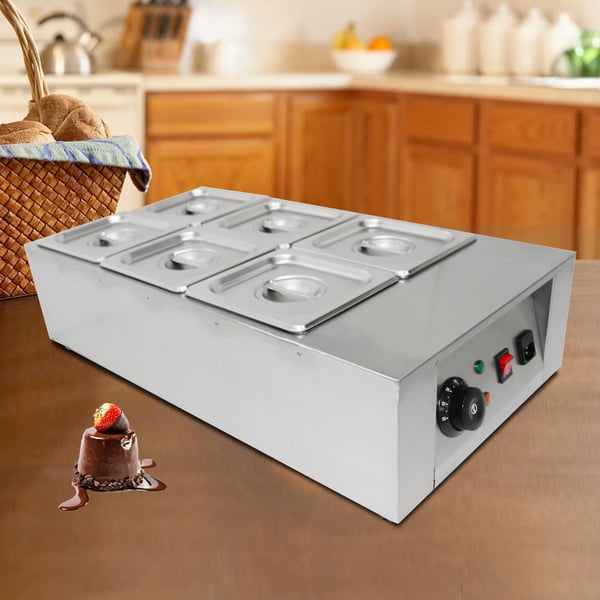 Chokolade Smeltetank, 1000W Effekt, 6 Beholdere, Temperaturinterval 30°C - 80°C, Rustfrit Stål Konstruktion, Præcis Temperaturkontrol