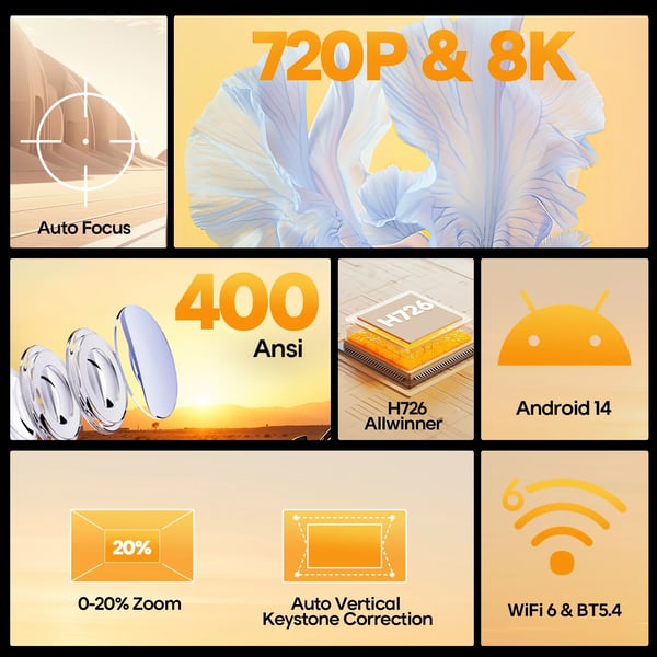 Projektori, 8K-videosupportti, Bluetooth-yhteys,EU Plug, HY300-Max