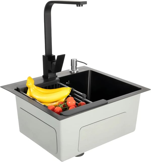 Vaskeskab, Rustfrit Stål, Enkelt Skål,sort