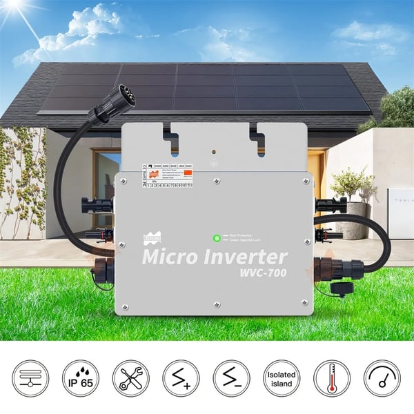 Solarmikroinverter, 700W utgångseffekt, IP65 vattentålig klassning,Inverter Sliver, 230V, 22-50V