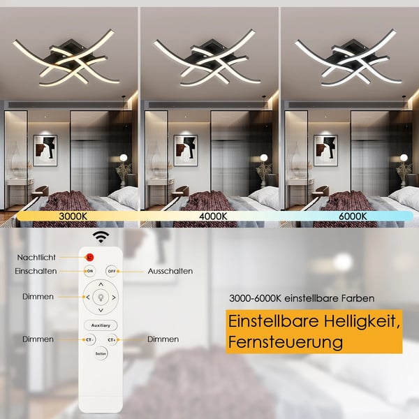 Loftlampe, Fjernbetjening, Dæmpbart Lys,HVID, ændrebar, 44x44x6cm