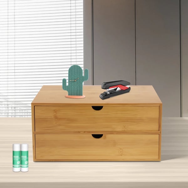 Opbevaringsboks, Dobbeltlag, Elegant Bambusdesign,Træfarve, M
