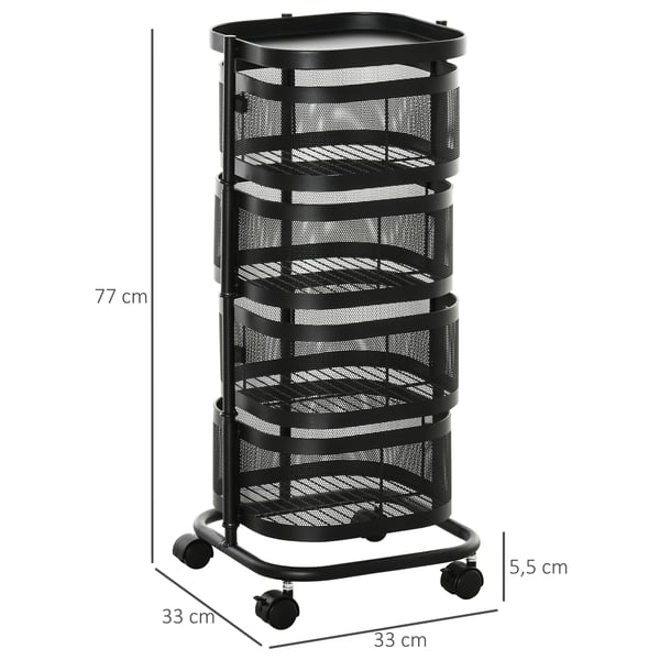 Auxiliaryvogn, Metal- og Plastkonstruktion, 33 x 33 x 77 cm Dimensioner, 20 kg Belastningsevne, Funktioner 4 Opbevaringskurve, 5 Glidende Hjul