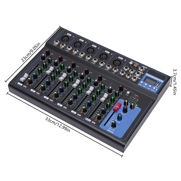 7-kanals bærbar lydmixer, Bluetooth-forbindelse, delikat lydkvalitet,sort