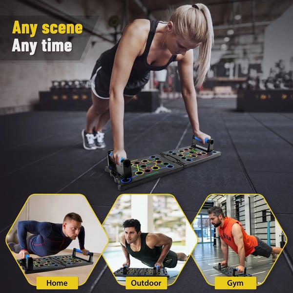 Push-Up Rack Board, ABS Material, 64,5 x 21,5 x 2 cm Dimensioner, 1,3 kg Vægt, Foldbart Design, Modstandsrør Inkluderet