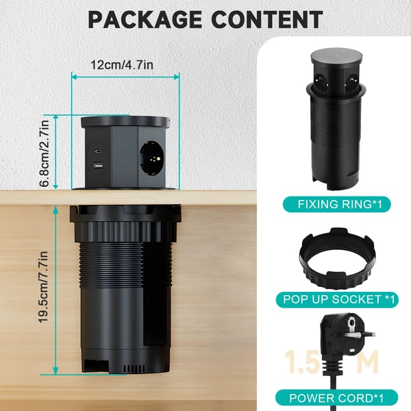 Ponnahduslauta-pistorasia, USB Type-C -ulostulo, langaton lataus,musta