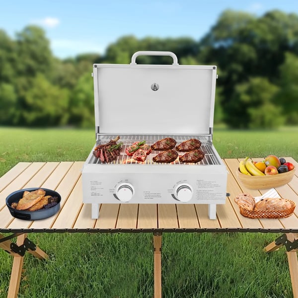 Gasgrill, Bærbar, Dobbeltbrændere,Sølv