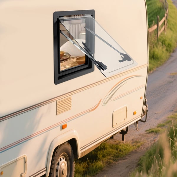 Campingvognsvindue, Justerbart Åbningsdesign, Holdbare Materialer,sort