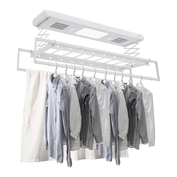 Elektrisk Tørrestativ, Fjernbetjening, Pladsbesparende Design,Hvid