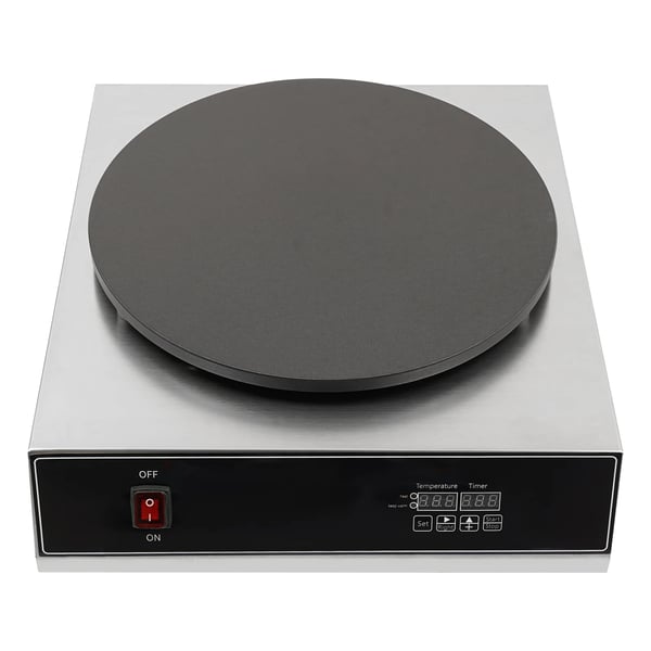 Crepe Maker, 2800W Effekt, 15,74-tommer Overflade Diameter, Rustfrit Stål Konstruktion, Non-Stick Belægning, Justerbar Timer