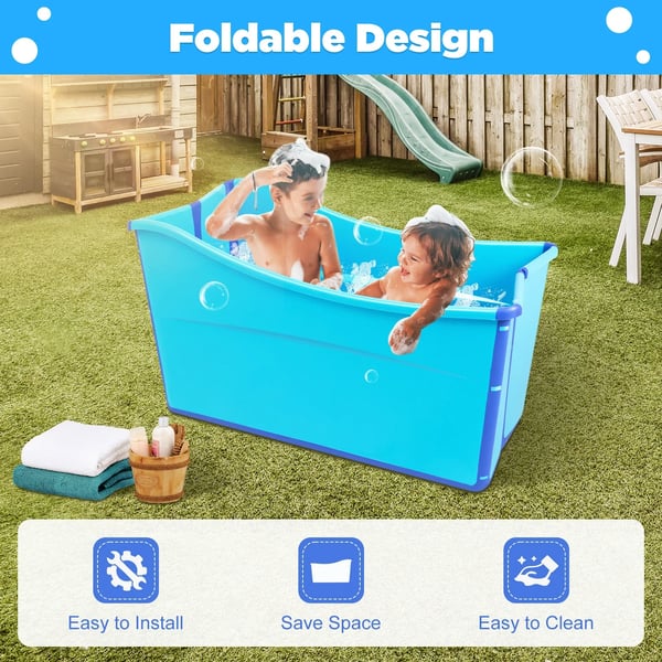 Sammenklappelig Badekar, Pladsbesparende Design, Behagelig Badeoplevelse,Blå