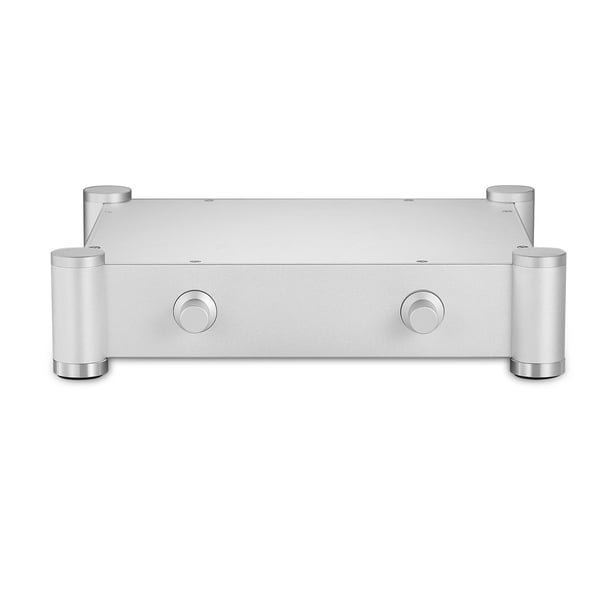 Forstærkerchassis, aluminiumlegering, kompakte dimensioner 362×322×290 mm, intern plads 320×280×62 mm, nettovægt 3,5 kg