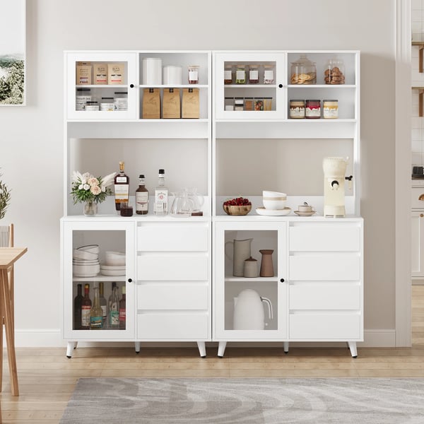 Køkkenskab, 180x80x40 cm, 4 Skuffer, Justerbare Hylder, Moderne Stil, Glasdøre