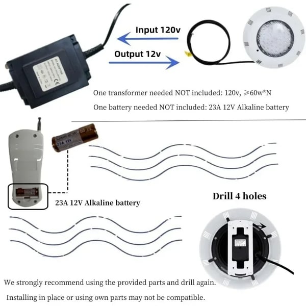 Undervands LED-lys, 36W effekt, 120 graders strålevinkel, IP68 vandtæt rating,RGB (Rød Grøn Blå)