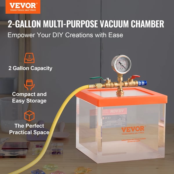 Vakuumkammer, holdbar akryl konstruktion, pladsbesparende design,2 Gallon
