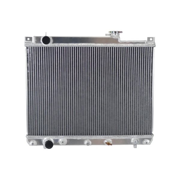 Radiator, legering aluminium, kerne størrelse 425mm × 599mm × 26mm, samlet størrelse 564mm × 618mm × 110mm, indløbsdiameter 34mm, udløbsdiameter 34mm
