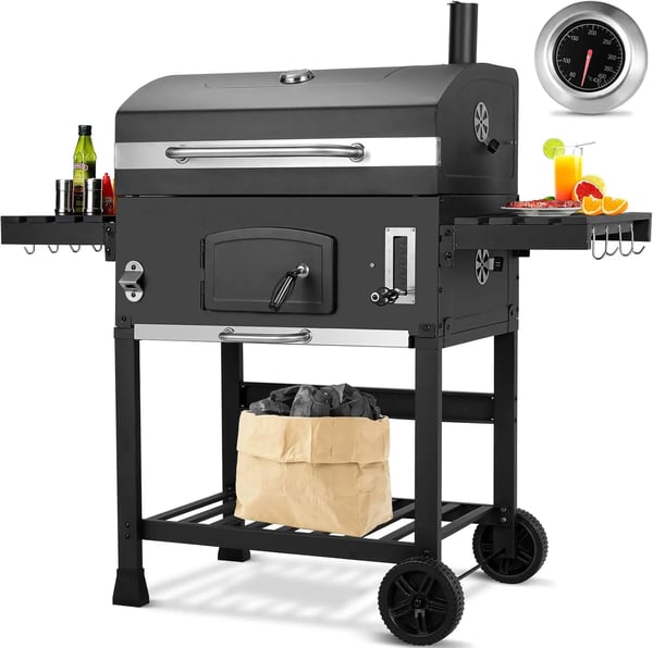 Grill, Jernmateriale, XX Stor Madlavningsområde, Egnet til 5 Personer, Let at Samle, Pulverlakeret Finish