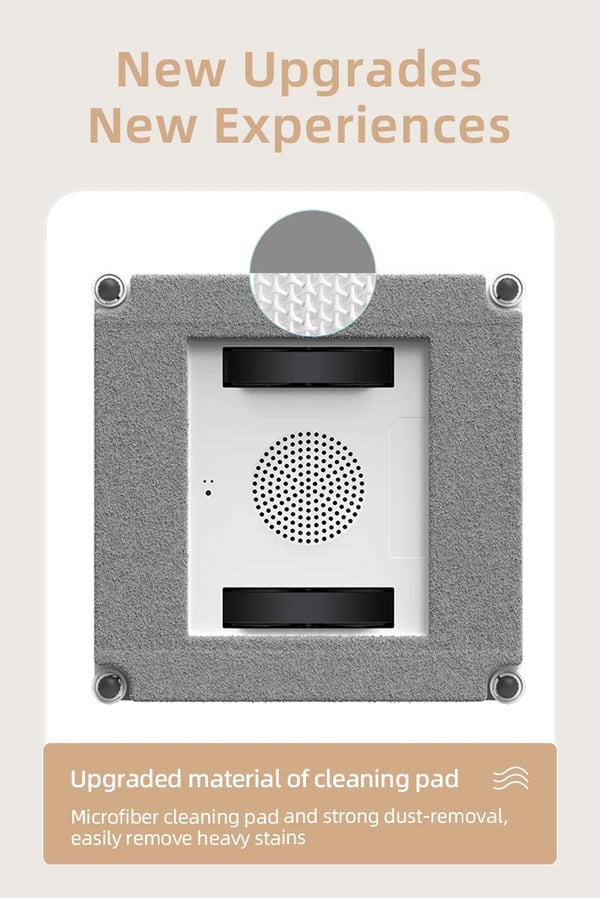 Vinduespudserrobot, 4-vejs vandsprøjt, 3000 Pa sugekraft, 100 mL vandtank, fjernbetjening, 24,2 x 24,2 x 10,4 cm
