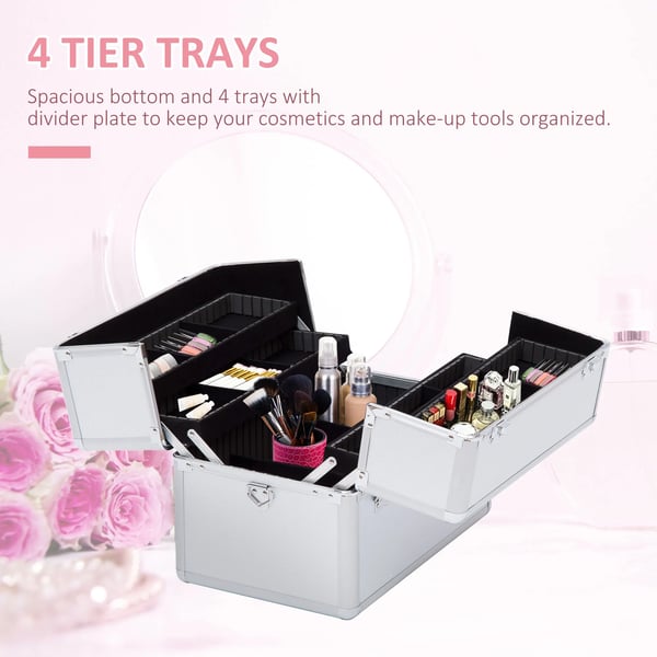 Makeup Case, 365 x 24 x 29 cm, 3 niveauer, 2 låse, 2 nøgler, konstrueret træ