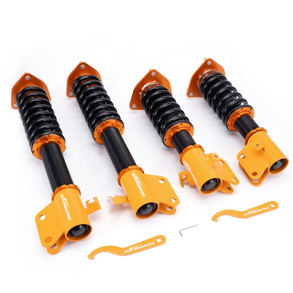 Coiloverit, Säädettävä Korkeus 1"-3", Iskunvaimennus 24 Tasoa, Jousikovaus Etu 9 kg/mm, Jousikovaus Taka 7 kg/mm, Iskunvaimennustyyppi Kaksiputkinen