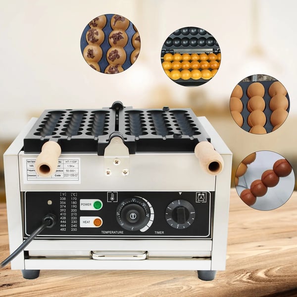 Kommersiel Vaffeljern, 1500W Effekt, Justerbar Temperaturkontrol, Non-Stick Belægning