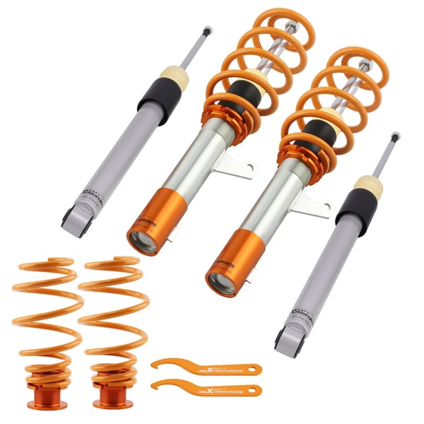 Iskunvaimennin Coilover -kokoonpano, säädettävä korkeus 30 mm, etujousen kovuus 5 kg/mm, takajousen kovuus 3,5 kg/mm, kaksiputkinen rakenne